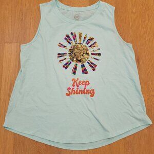 Wonder Nation Tank Top Green Girls XXL 18 Sleeveless Sparkly Sequin Keep Shining